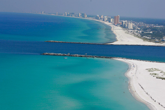 Panama City Beach Florida pass from the bay to the Gulf of Mexico.
